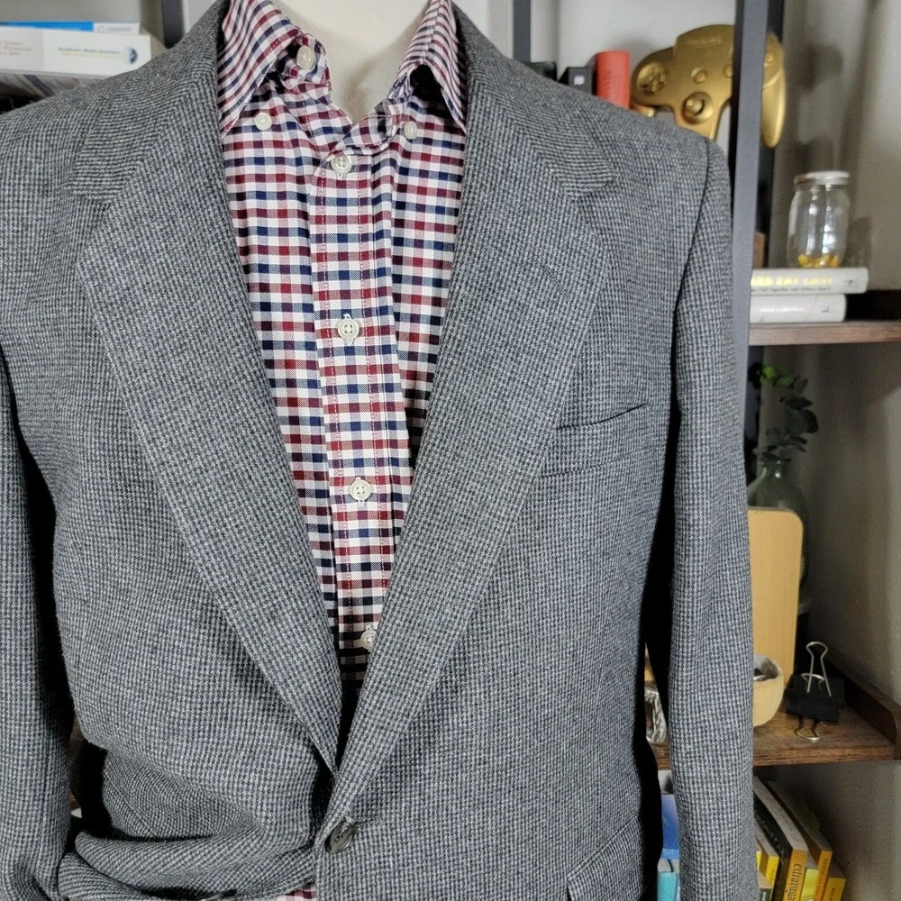VTG Town Craft Men's Tweed Sport Coat Blazer Two Button Gray‎ Wool Size 44R